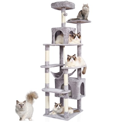 Cat Tree 72'' Cat Tower with 2 Cat Condos Sisal Scratching Post Light Grey