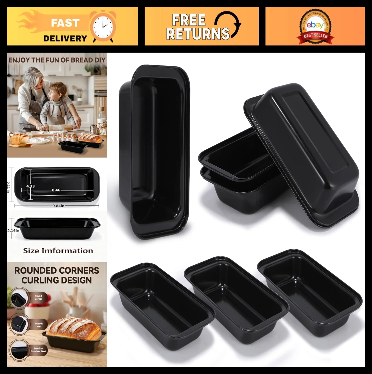 6 Pack Non-Stick 8x4 Loaf Pans Set for Baking Bread, Sourdough, Cake, Brownies
