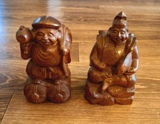 Pair Japanese Wooden Meji Period Kitchen Gods, Daikoku & Ebisu! Signed Toko!!