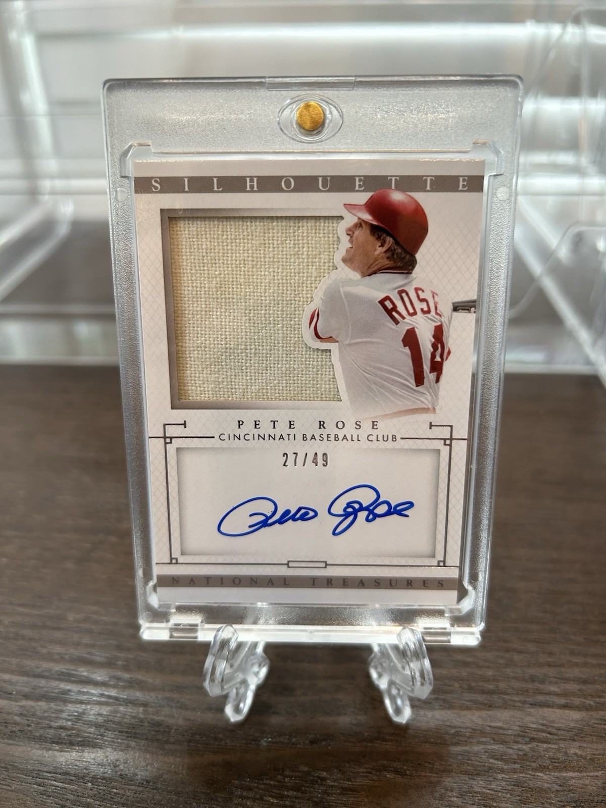 2014 Panini National Treasures Silhouette - Pete Rose Game Worn Patch/Auto /49