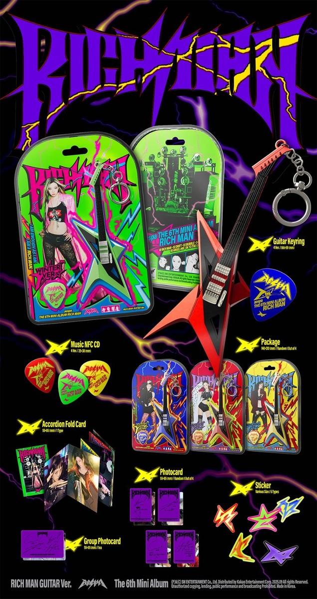 AESPA RICH MAN 6th Mini Album GUITAR Ver/NFC CD+Keyring+A.Card+2