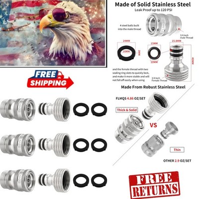 3/4'' GHT Solid Stainless Steel Hose Quick Connect Set - Leak-Proof Efficiency