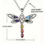 7 Chakra Crystal Dragon Fly Pendant Healing Silver Chain Boho Yoga Necklace - Picture 2 of 3