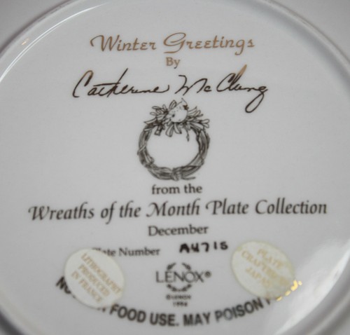 COLLECTIBLE LENOX CATHERINE MCCLUNG PLATE WINTER WREATHS 8 1/8 " #7515 JAPAN - Bild 5 von 6