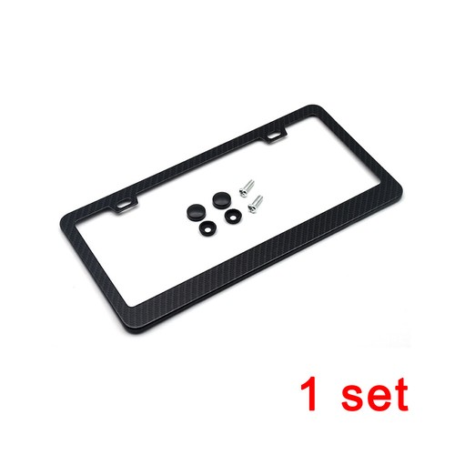 Carbon Fiber Car License Plate Frame Tag Cover & 2 Screw Caps Kit Accessories - Foto 13 di 13