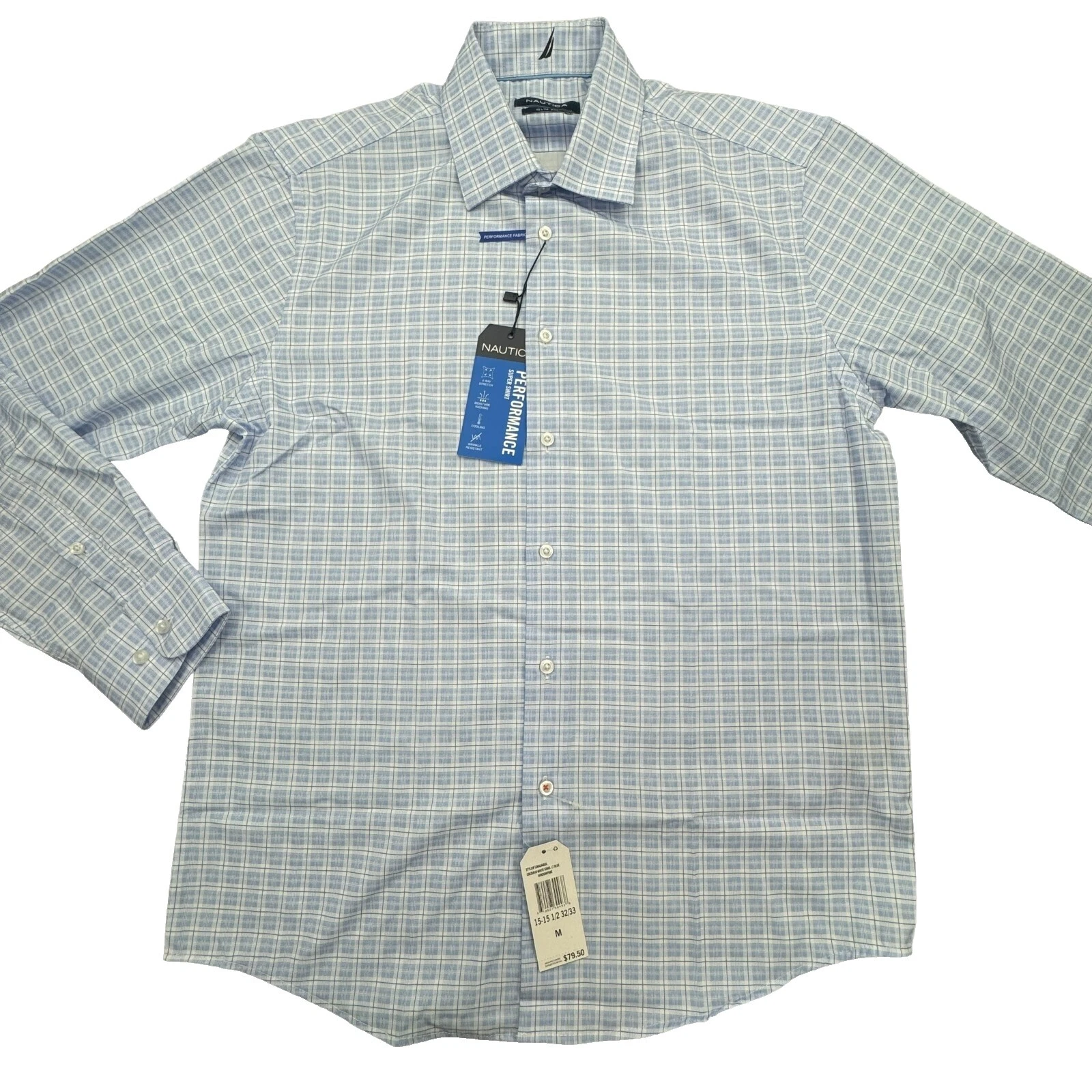 Nautica Plaid White Dress Shirts for Men