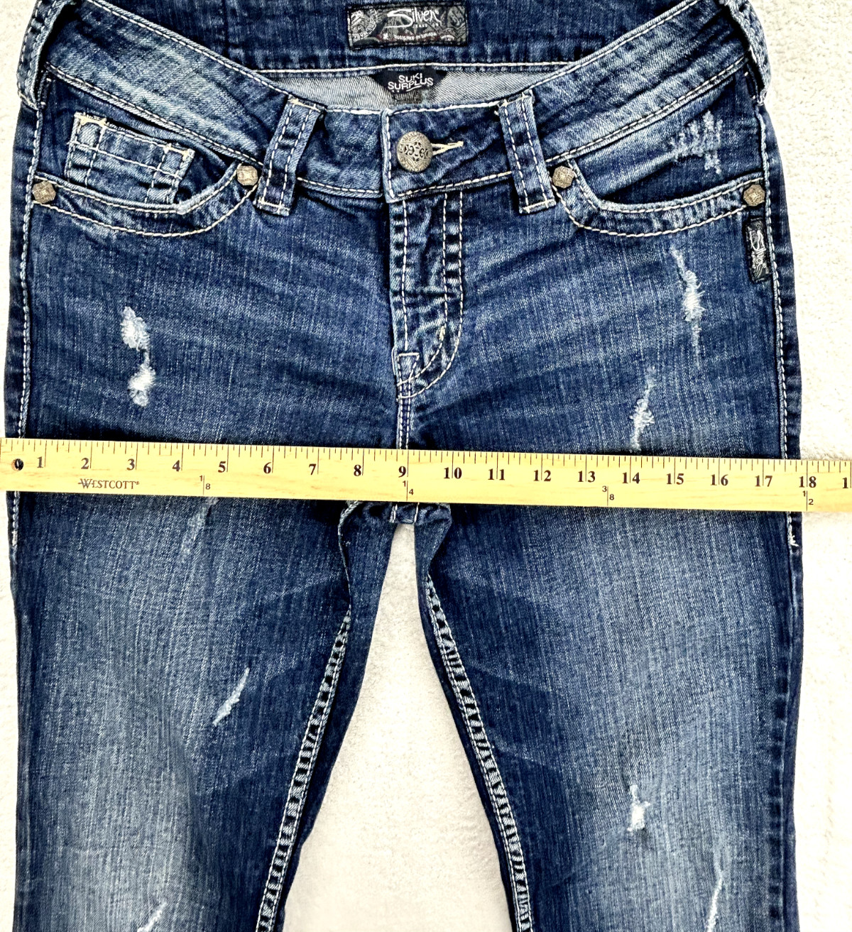 Silver Suki Surplus Bootcut Sequin Distressed Den… - image 6