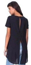 New Ladies Women's Glamorous Open Back Hi Lo Tee Top Navy Size S ,L