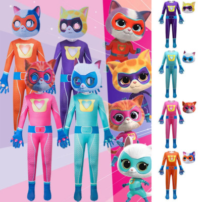 Kinder Super Kitties Bitsy Ginny Cosplay Kostüm Jumpsuit Maske Halloween Outfit
