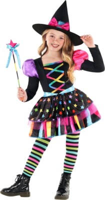 Regenbogen Kinder Hexenkostüm Mädchen Hexekleid Hexe Kostüm Halloween Karneval