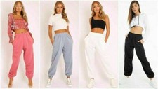 Ladies Fleece Casual Oversized Joggers Cuffed Bottoms UK S - XL