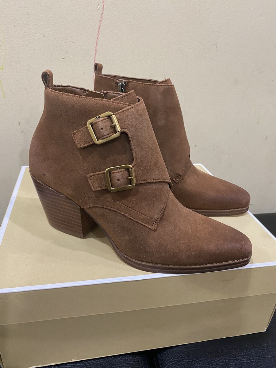 Michael Kors Boots Loni Burnished Suede Ankle Boots Luggage Tan Size New