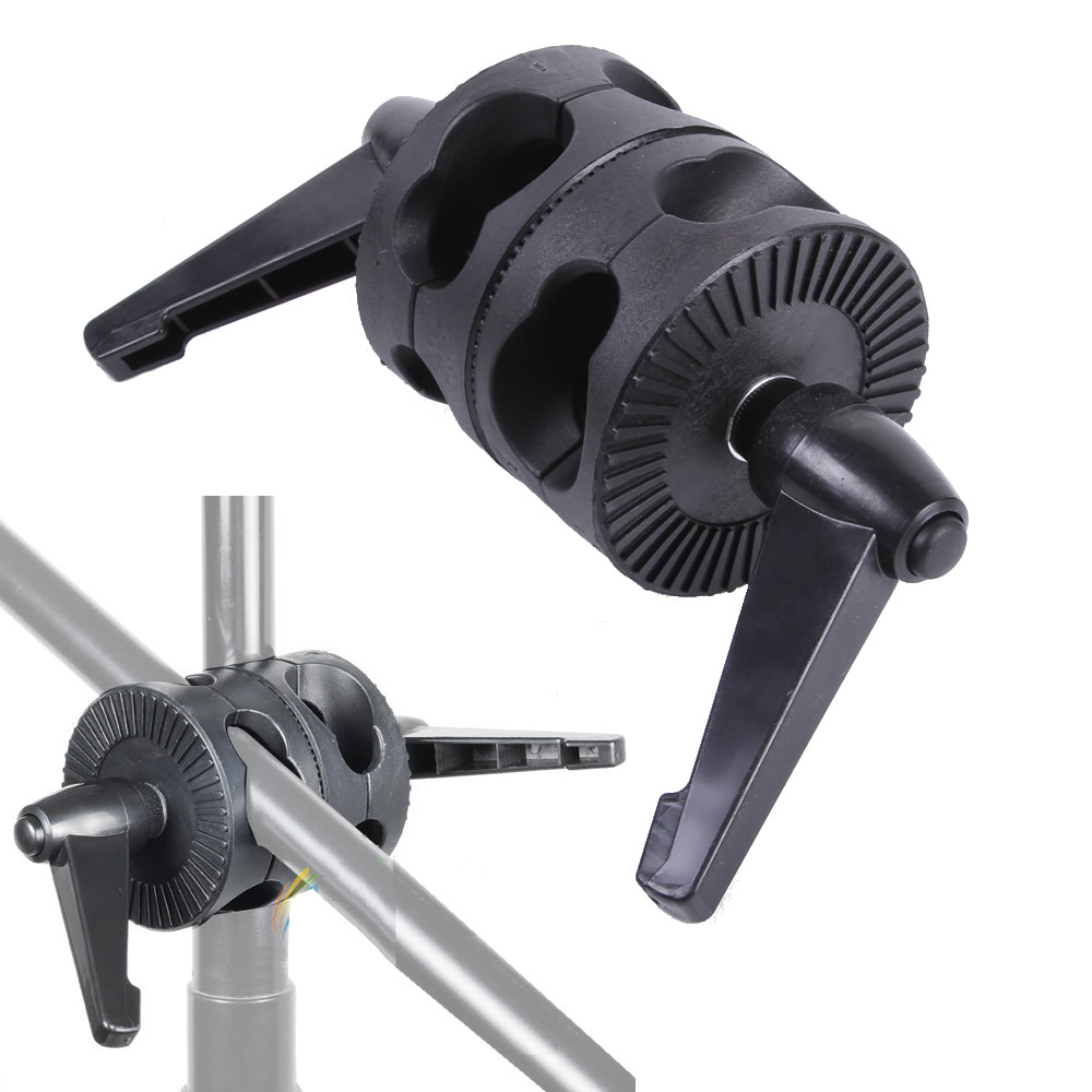 Dual Head Grip Swivel Head Angle Clamp Holder fr Reflector Studio Boom Arm Stand