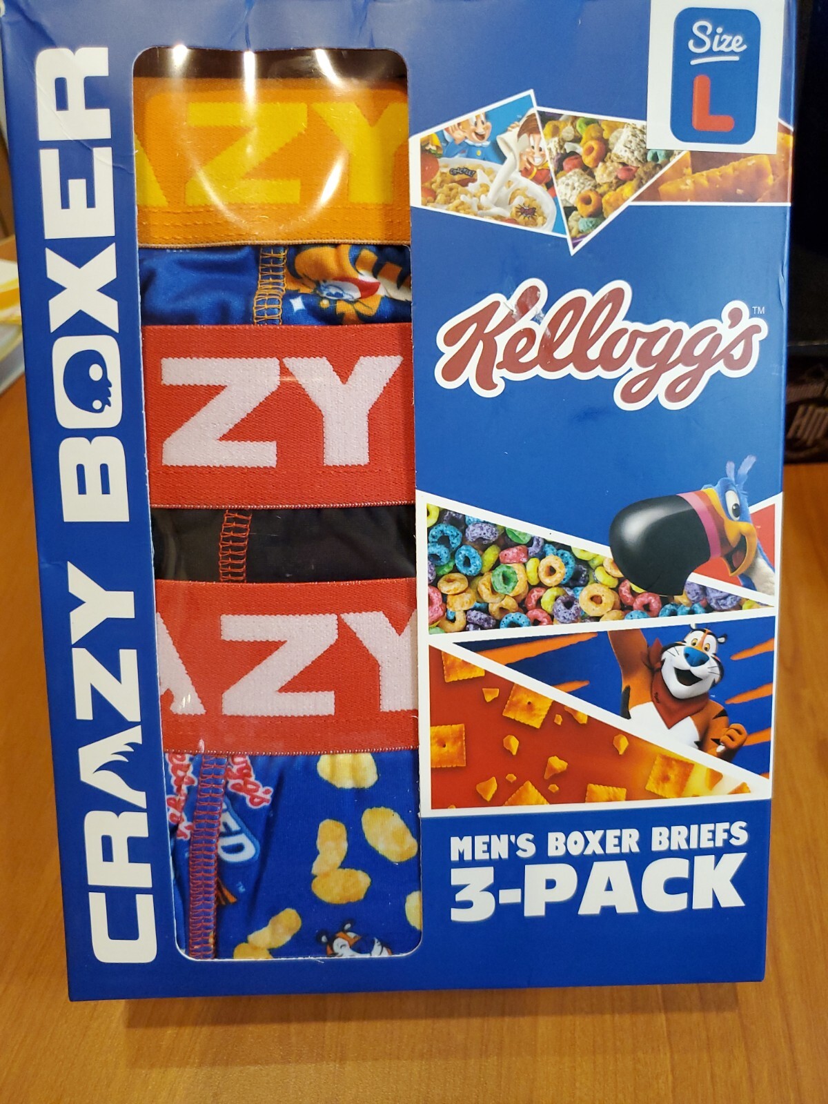Crazy Boxer 3 Pack Mens LARGE 36-38 Boxer Brief Kellogg’sFruit Loops Frosted