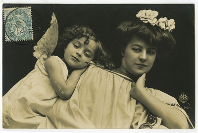 c 1907 Cute Little ANGEL w/ BEAUTY Cupid tinted photo postcard