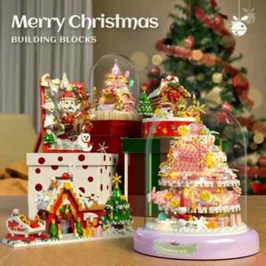 Christmas Series Building Blocks Pink Christmas Tree Snow House Assembly Bricks