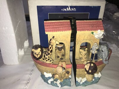 NIB 4pc DICKSONS CMG-438 Hanging LION & MONKEY Resin NOAH'S ARK BOOKENDS w/ BOX