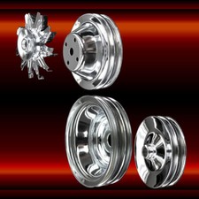 Chrome 4 Pulley Set For Small Block Chevy Long Wp 350 383 400 Ac Press On Ps