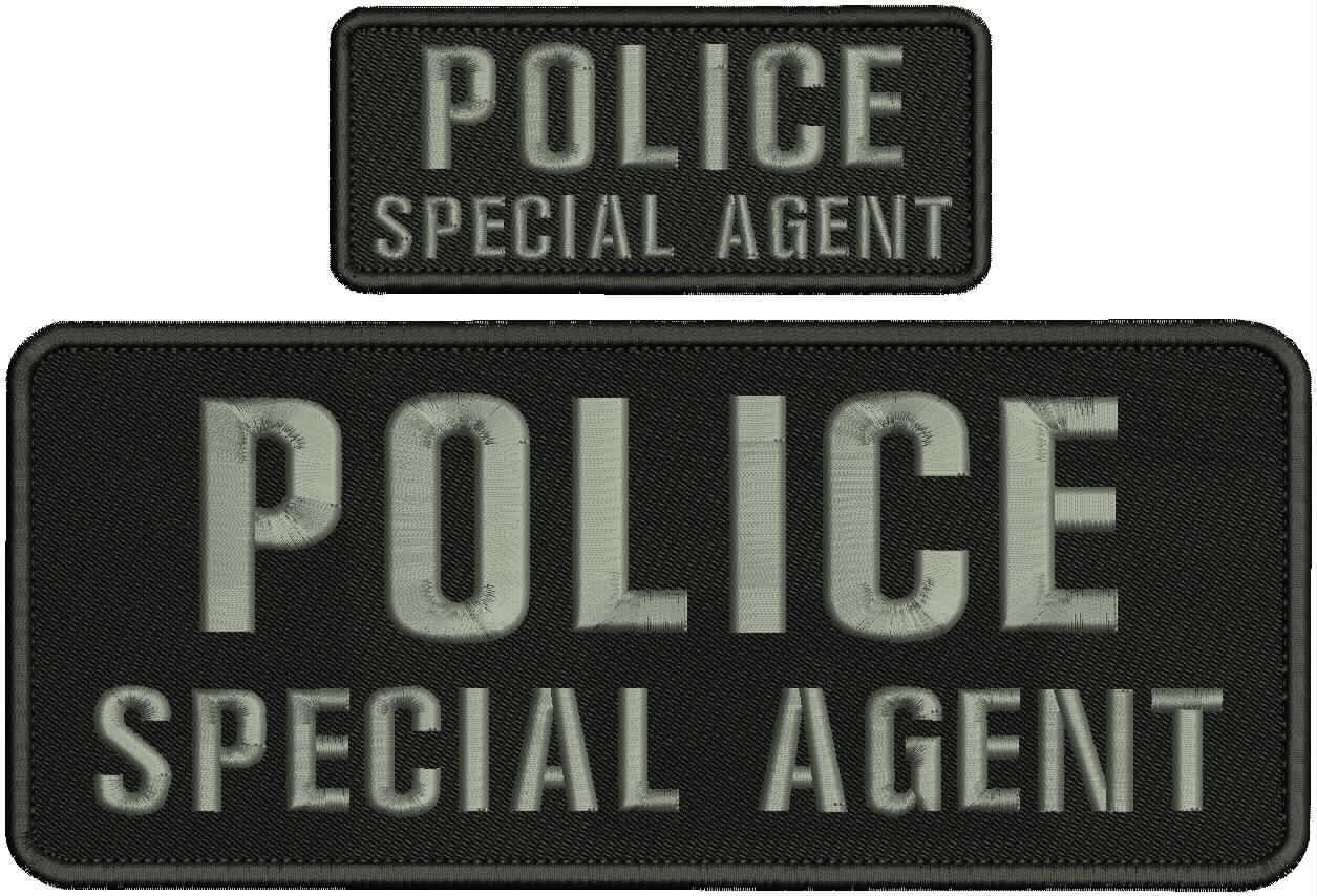 POLICE S AGENT Embroidery Patch 4X10 AND 2X5 hook on back BLACK/ gray