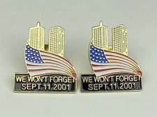 Sept. 11, 2001 Twin Towers 911 American Flag We Won't Forget Pins Lot of 2 New