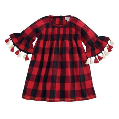 Mud Pie Kids Smocked Buffalo Check Alpine Village Christmas Girls Dress
