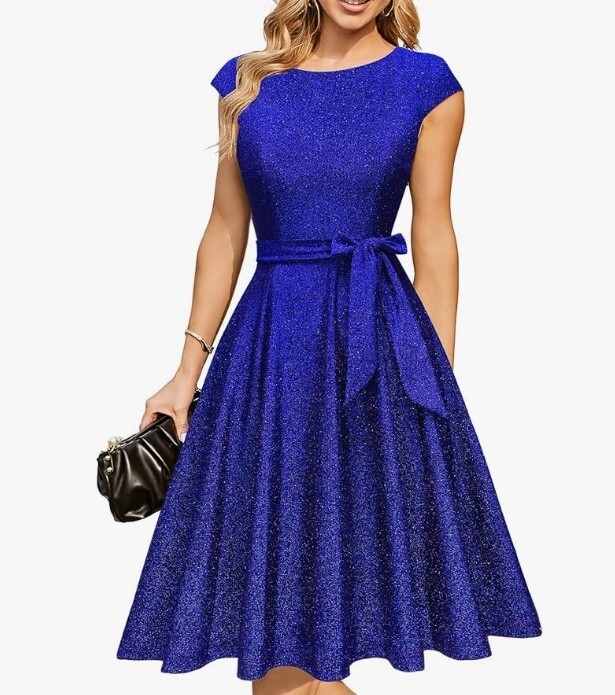 DRESSTELLS Cocktail Dress Formal Wedding Guest Dress Glitter Royal