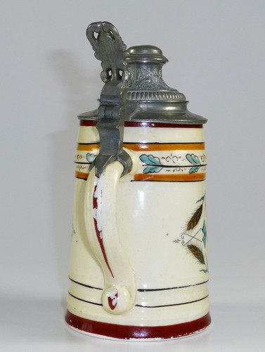 Jarra de cerveza tapa de estaño jarra de estudiante 1886 jarra de porcelana Munich Kindl litofanía - Imagen 8 de 9