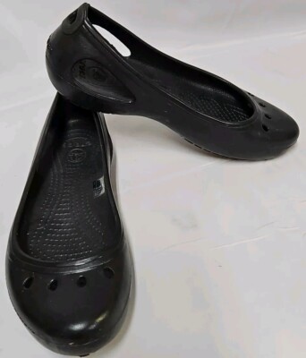 Crocs Kadee Flat - Black Women's  size 8. Iconic Comfort Slip On Shoes. GUC 