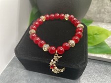 Handmade Beaded Stackable 6.5" Plus Stretch Bracelet New Crescent Moon A1591