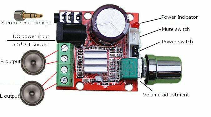 Ampli Stéréo Mini PAM8610 - 2x10W - Double Canal Classe D - Alimentation 12V DC - Pour DIY Audio Portable