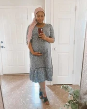 Ingrid & Isabel Womens Maternity Dress 3/4 Sleeve Polka Dot Smokey Grey Size S