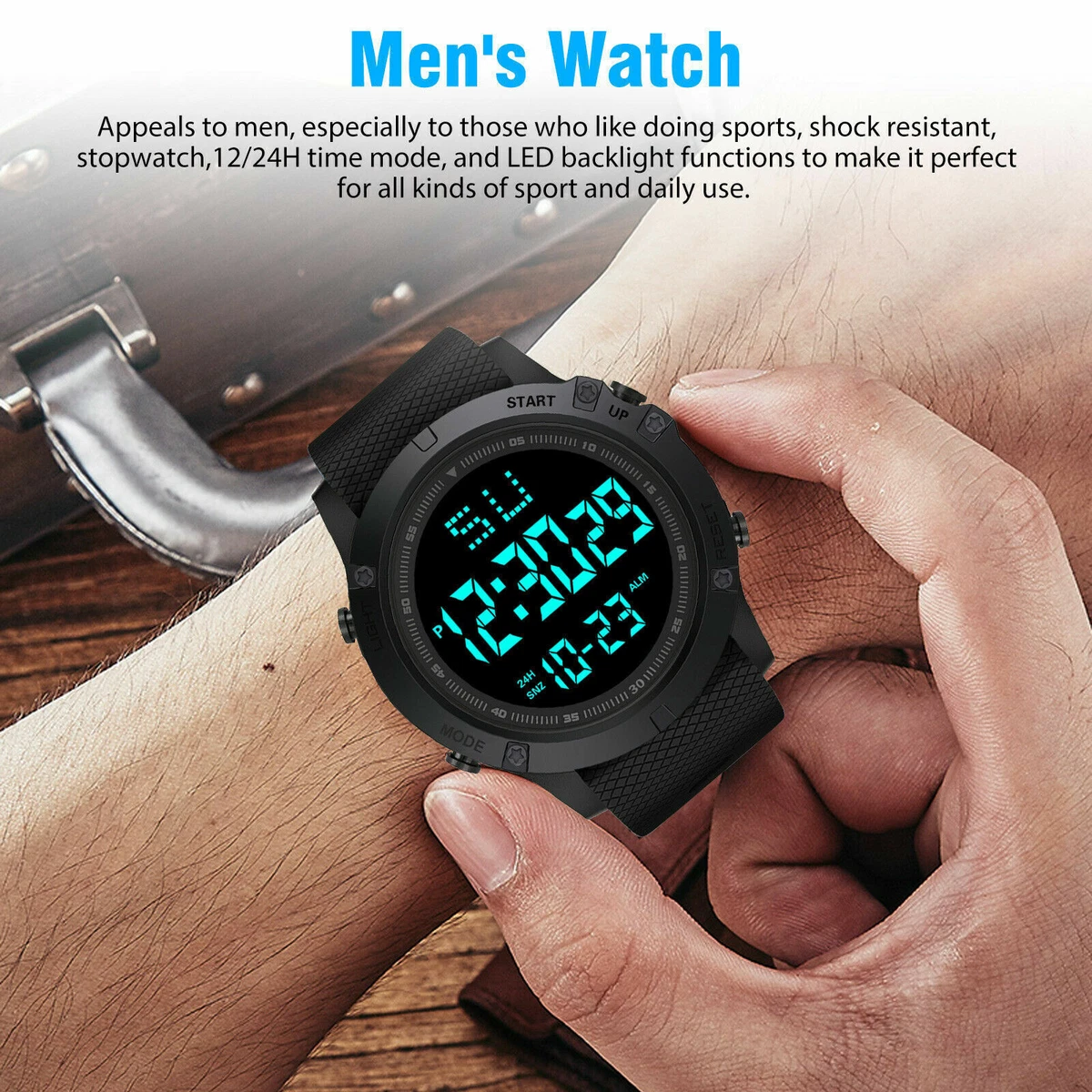 Mens Digital Sports Watch LED Screen Large Face Military Waterproof WristWatches