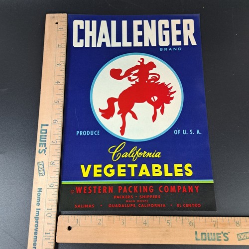 Etiqueta Original Vintage Marca Challenger Western Packing Co Guadalupe CA 7" X 10" - Imagen 3 de 3