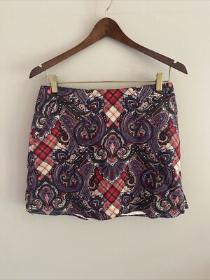 Lady Hagen White Blue Red Paisley Plaid Golf Skort Cotton Blend Size 