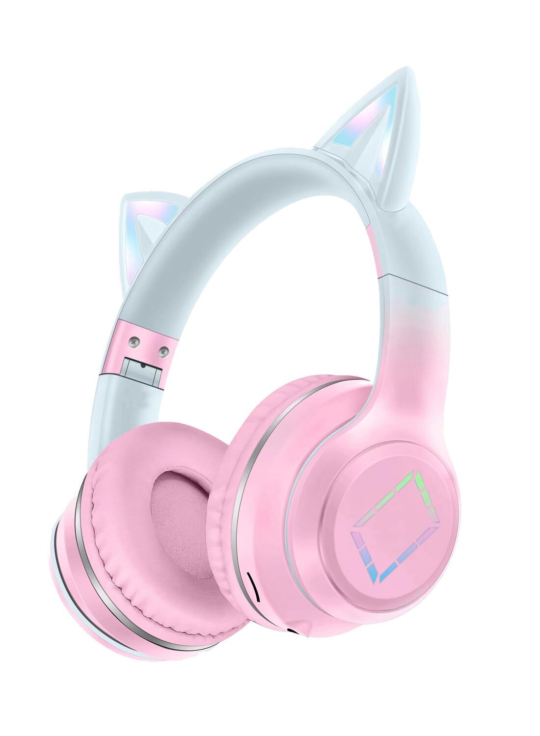 LiberIntone Kids Wireless Cat Ear Headphones with LED Lights for Children