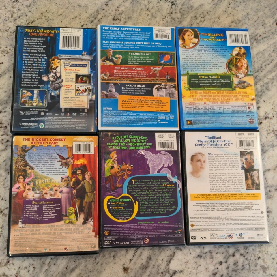 Lot of 6 DVDs: NeverEnding Story, Nim's Island, Wallace & Gromit, Scooby Doo... - Image 2 of 4