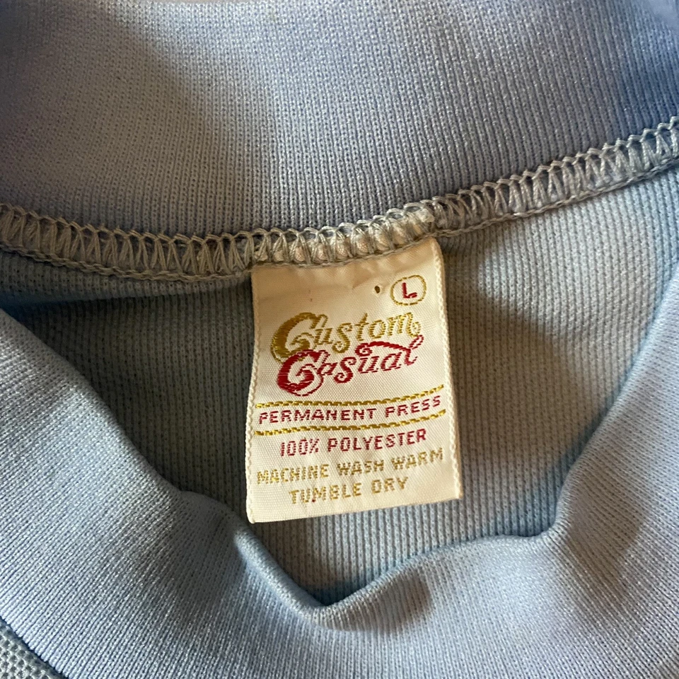 Camiseta tejida de una sola puntada de surfista con impresión fotográfica rara vintage de los años 70 azul claro talla L Foto 3 de 4