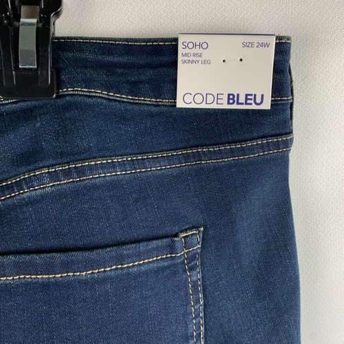 Code Bleu Jeans Soho Skinny Mid Rise Blue Zip Fly Button 5-Pockets Size 24W NEW - Picture 10 of 12