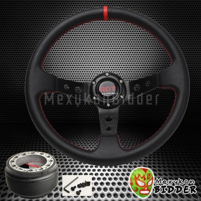 Black 350mm Deep Dish Steering Wheel /& Hub Adapter Honda Civic 1996-2000 EK