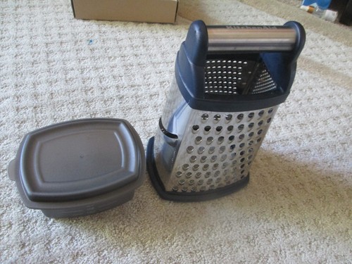 HAND HELD KITCHEN AID Cheese Grater Shredder Four-Sided STAINLESS w/Storage Bowl
