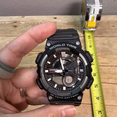 Casio Telememo 30 Watch Men Black Digital 5479 AEQ-110 World Time Alarm READ