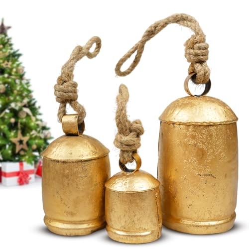 3er Set Riesen Harmonie Rustikal Gold Weihnachtsglocken zur Dekoration - Top - Bild 2 von 7