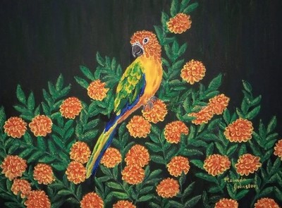 ''Garden Of Marigolds''   Acrylic Painting on 18''x24'' Canvas