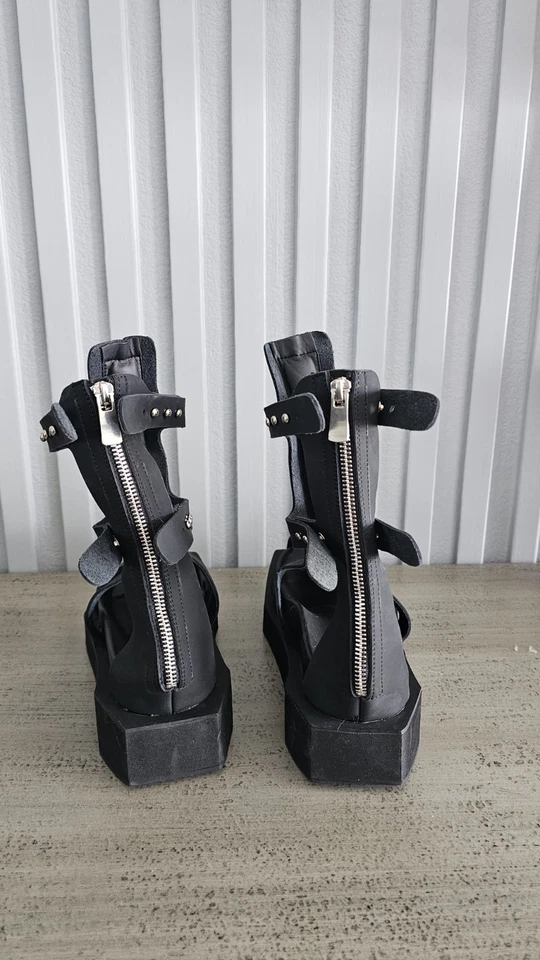 Black Platform Gladiator Sandals ,Cutout Design , Vegan Leather, Size 8.5 - Image 4 of 4