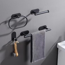 4PCS Matte Black Bathroom Hardware Set Self Adhesive Towel Bar Holder Stainless