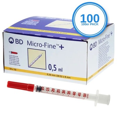BD Micro-Fine+ U40 Insulinspritze 0,5ml 30G 0,3 x 8 mm 100 Stück