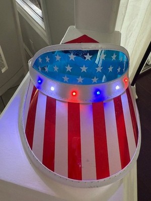 American Flag Stretch Sun Visor Hat Red White Blue One Size Patriotic Light Up