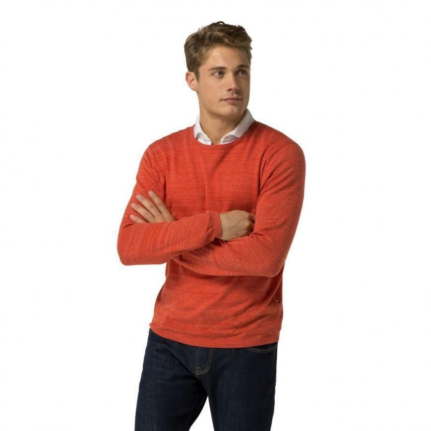 Tommy Hilfiger Mens Cotton Linen Crewneck Sweater Fiery Red Heather Sm 5490₽