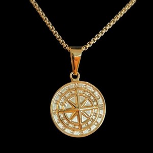 Authentic Gold Plated Compass Pendant Necklace 21 Inch Chain
