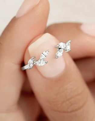 Marquise Cut Lab-Grown Diamond Women Leafy Pattern Open Ring In 950 Platinum